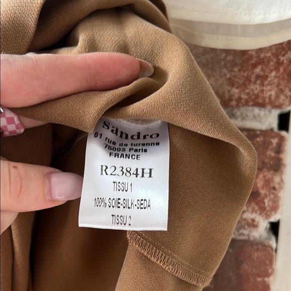 Cream and Brown Ruffle Dress SANDRO paris 100% silk ruffle pleated summer dress - Picture 6 of 9